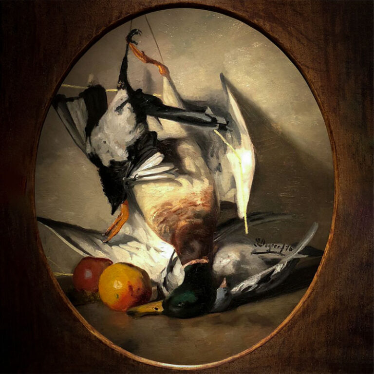 Tondo Jachtvangst 1876 Olieverf op doek, 60,5 cm x 52 cm